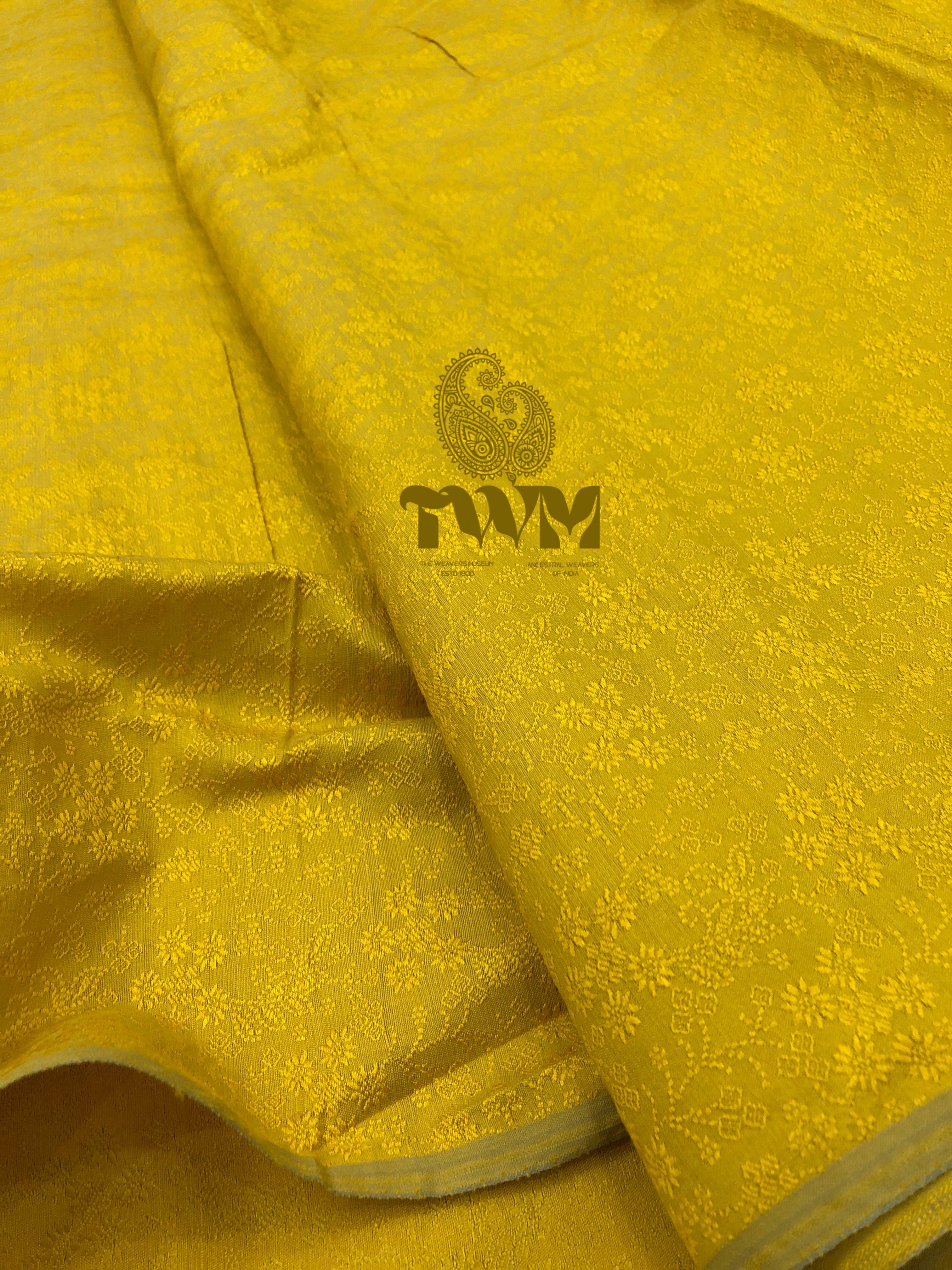 Yellow Premium Handloom Cotton Jacquard Fabric