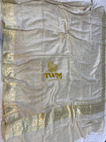 Silk Munga Dupatta with gold patterns and 'TWM' logo on a white background