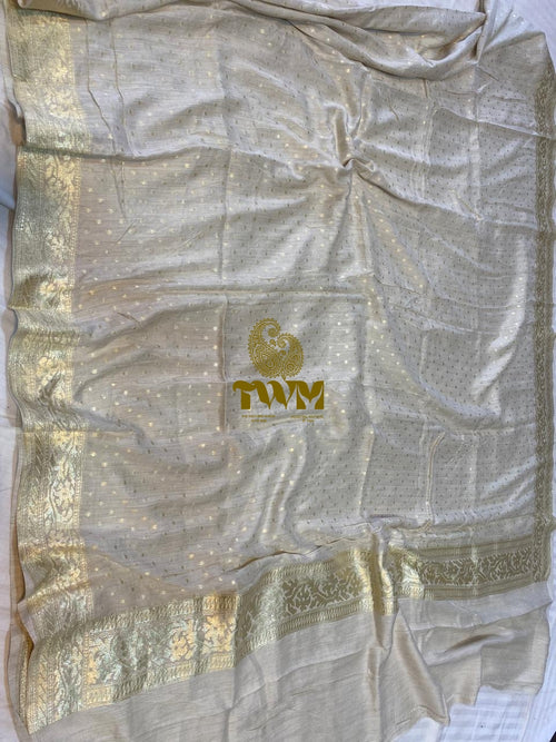 Silk Munga Dupatta with gold patterns and 'TWM' logo on a white background