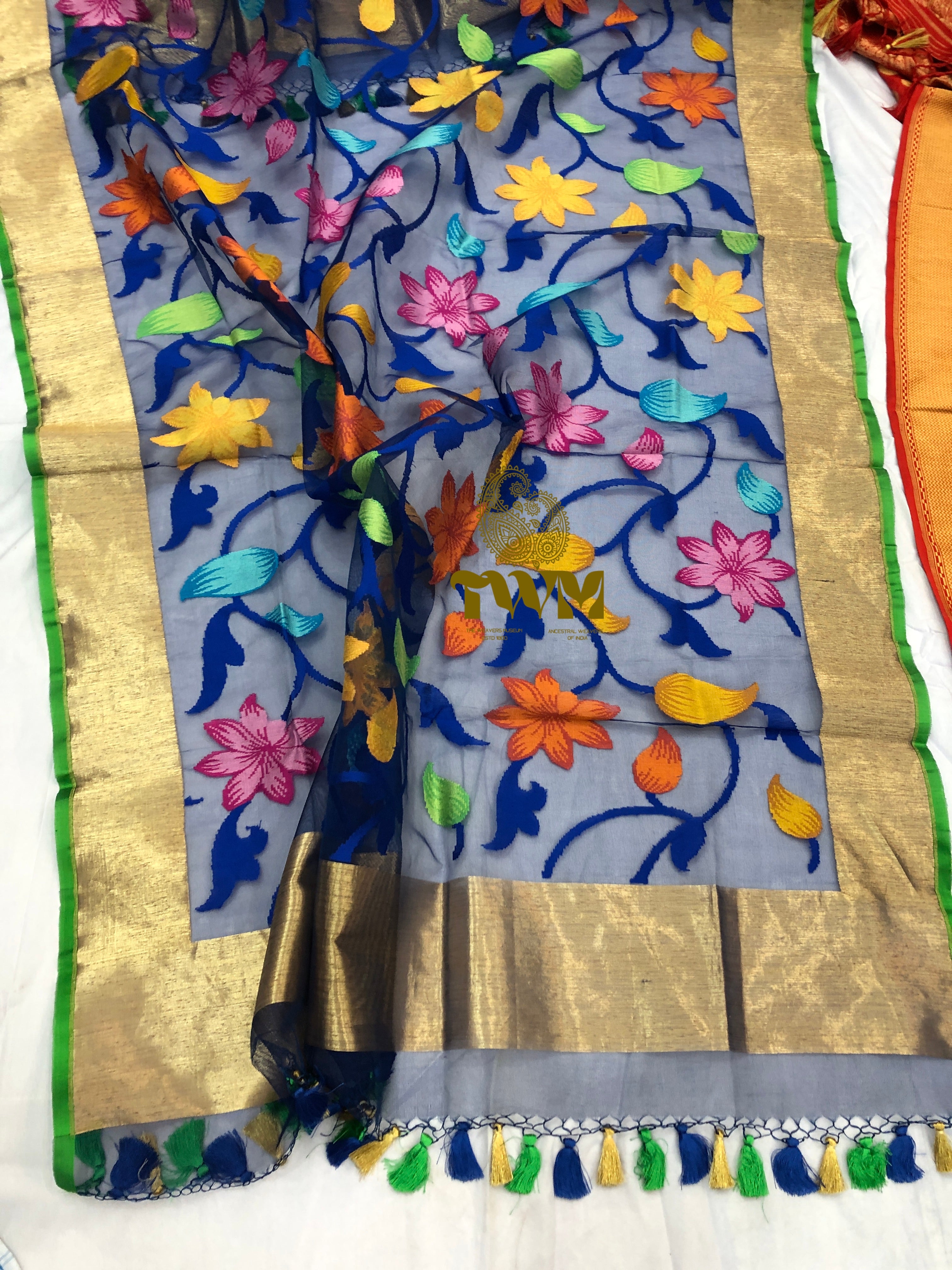 Colorful embroidered Dupatta with floral patterns 