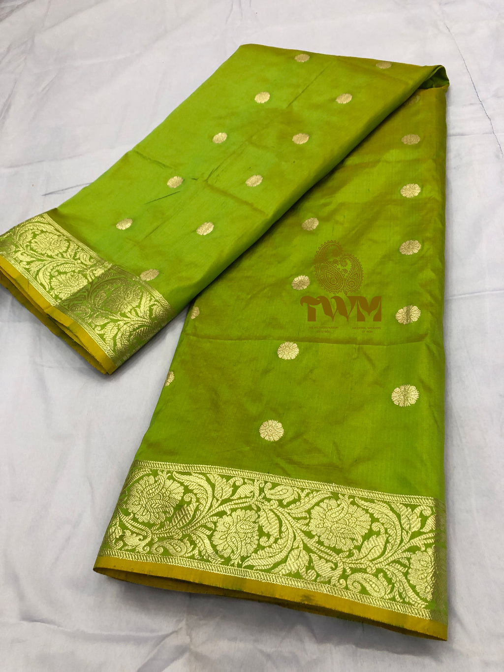 Olive Green Dupattas with gold patterns on a white background