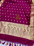 Purple dupatta with white polka dots and gold border